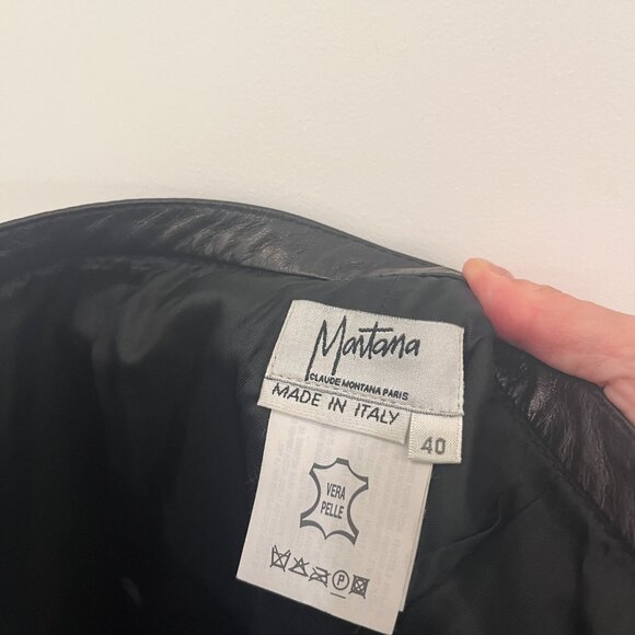 1990's Vintage Claude Montana Pieced Black Leather Pants Italy Size 40 MINT - Picture 10 of 13